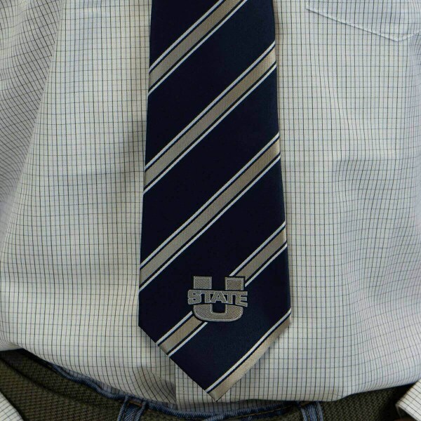 striped navy and white u-state tie